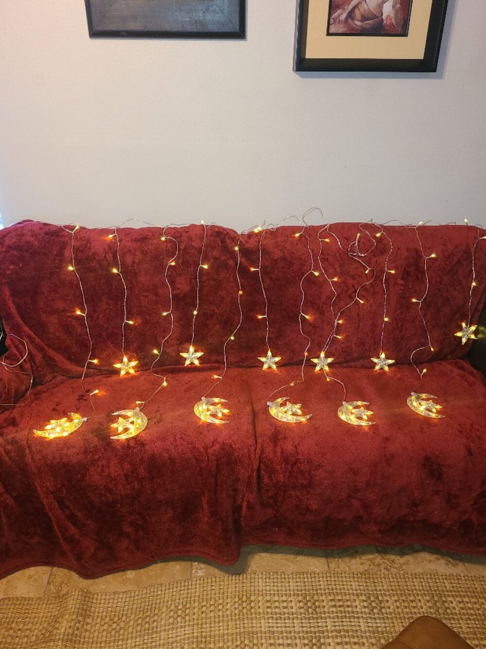 20 Foot Moon Sliver & Stars String Light 2 Settings LED Lights Dangle Moon Stars